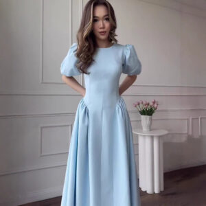 Retro Short Sleeve Puff Sleeve Dress